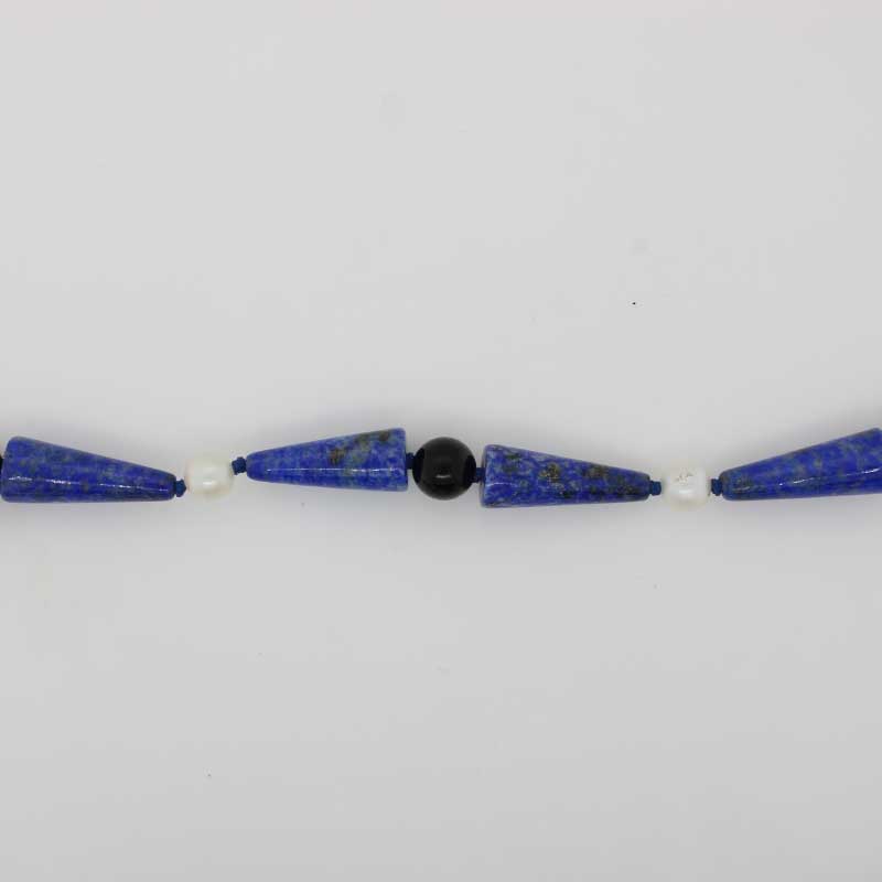 Lapis Lazuli, Black Onyx and Freshwater Pearls 48cm Necklet with Sterling Silver Parrot Clasp