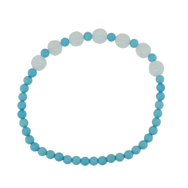 Reconstituted Turquoise and Prehnite Elastic Kids Bracelet - 16.50cm 