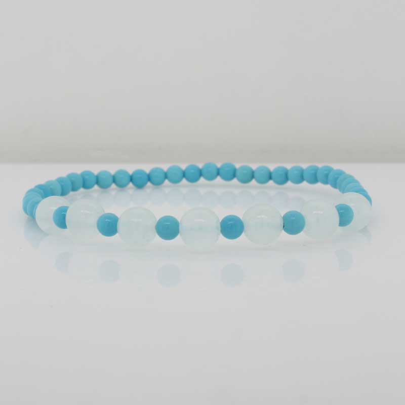 Reconstituted Turquoise and Prehnite Elastic Kids Bracelet - 16.50cm 