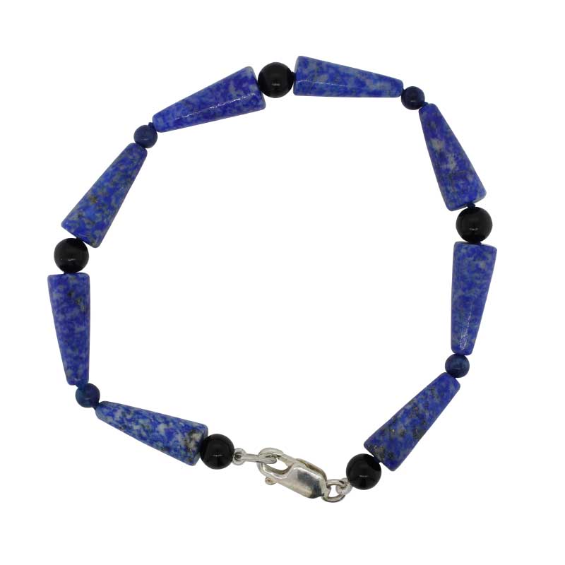 Lapis Lazuli, Black Onyx and Freshwater Pearl Bracelet  - 19.5cm 