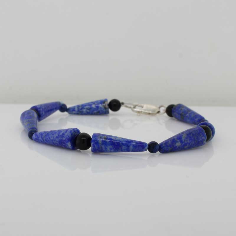 Lapis Lazuli, Black Onyx and Freshwater Pearl Bracelet  - 19.5cm 