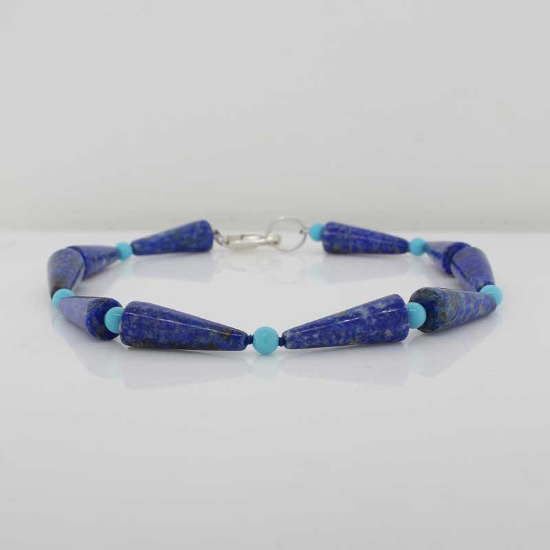 Lapis and Reconstitutes Turquoise Bracelet - 19.5cm with Sterling Silver Parrot Clasp