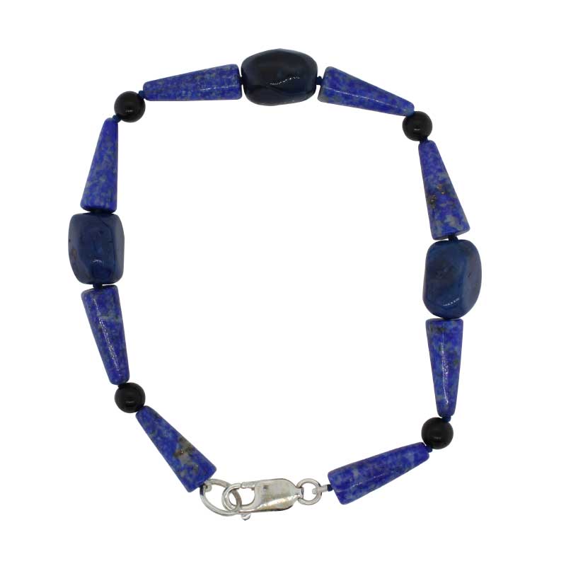 Cone Lapis, Baroque Lapis and Onyx Bracelet 21cm with Sterling Silver Parrot Clasp