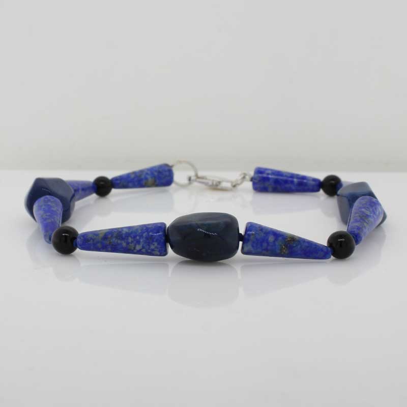 Cone Lapis, Baroque Lapis and Onyx Bracelet 21cm with Sterling Silver Parrot Clasp