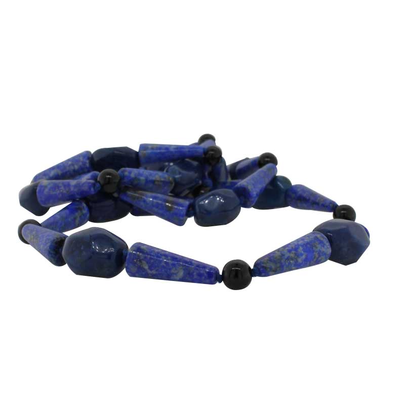 Cone Lapis, Baroque Lapis and Black Onyx Necklet with Sterling Silver Parrot Clasp