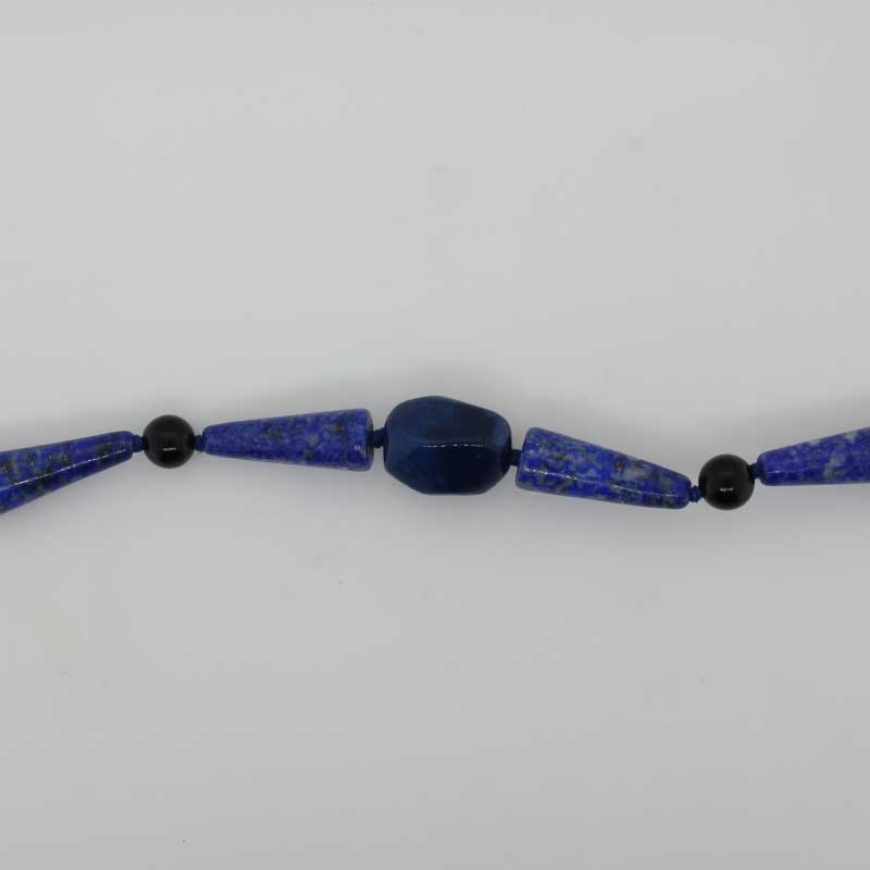 Cone Lapis, Baroque Lapis and Black Onyx Necklet with Sterling Silver Parrot Clasp