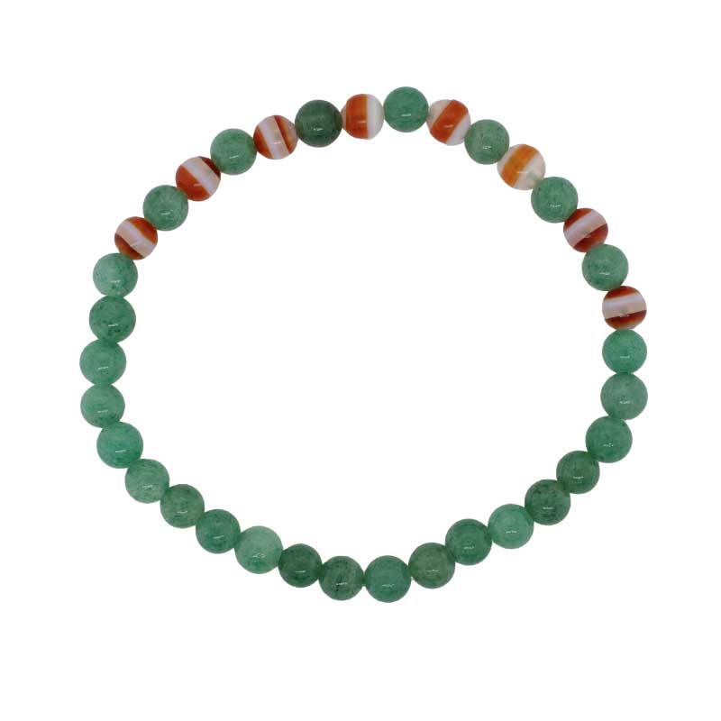 Green Aventurine and Orange Banded Onyx Elastic Kids Bracelet - 16.5cm