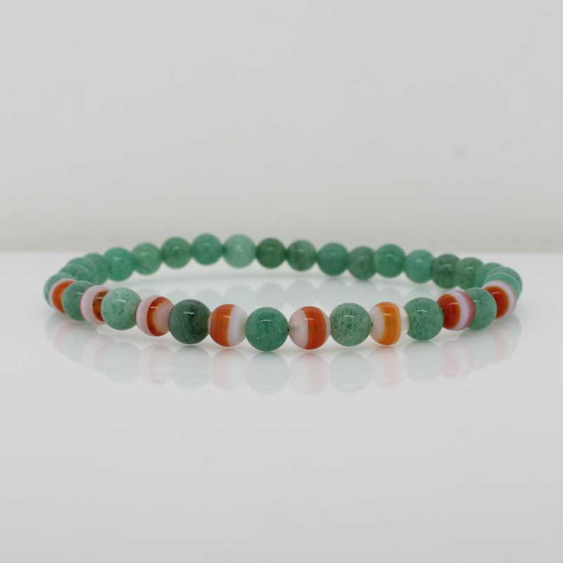 Green Aventurine and Orange Banded Onyx Elastic Kids Bracelet - 16.5cm