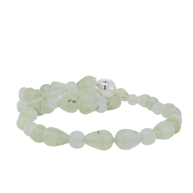 Round and Pear Shaped Prehnite Necklet with Sterling Silver Magnetic Clasp - 47.5cm