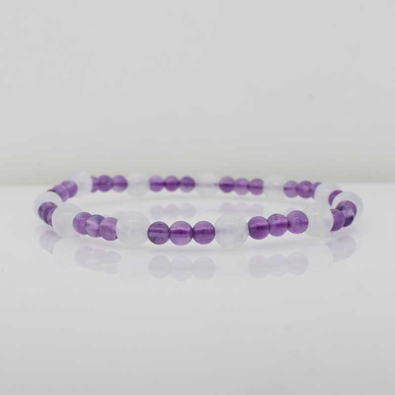 Amethyst and Prehnite Elastic Bracelet  - 19cm