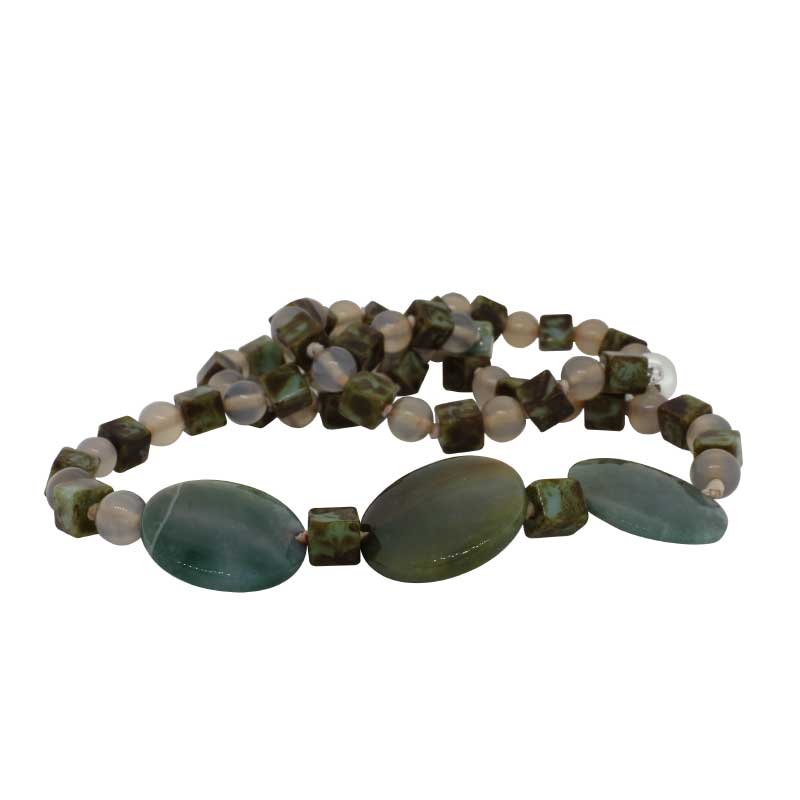 Square Agate, Round Chalcedony and Moss Agate Disc 46cm Necklet with Sterling Silver Magnetic Clasp