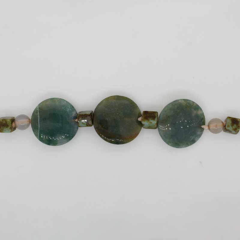 Square Agate, Round Chalcedony and Moss Agate Disc 46cm Necklet with Sterling Silver Magnetic Clasp