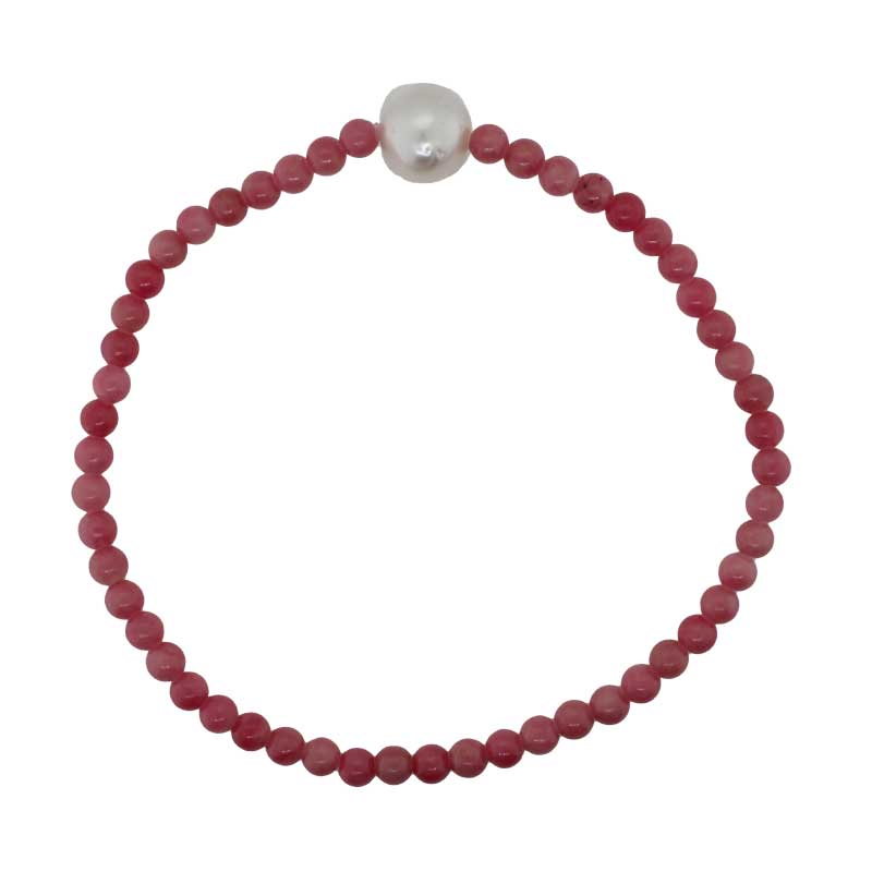 Rhodonite and Pearl Elastic Bracelet - 18cm 