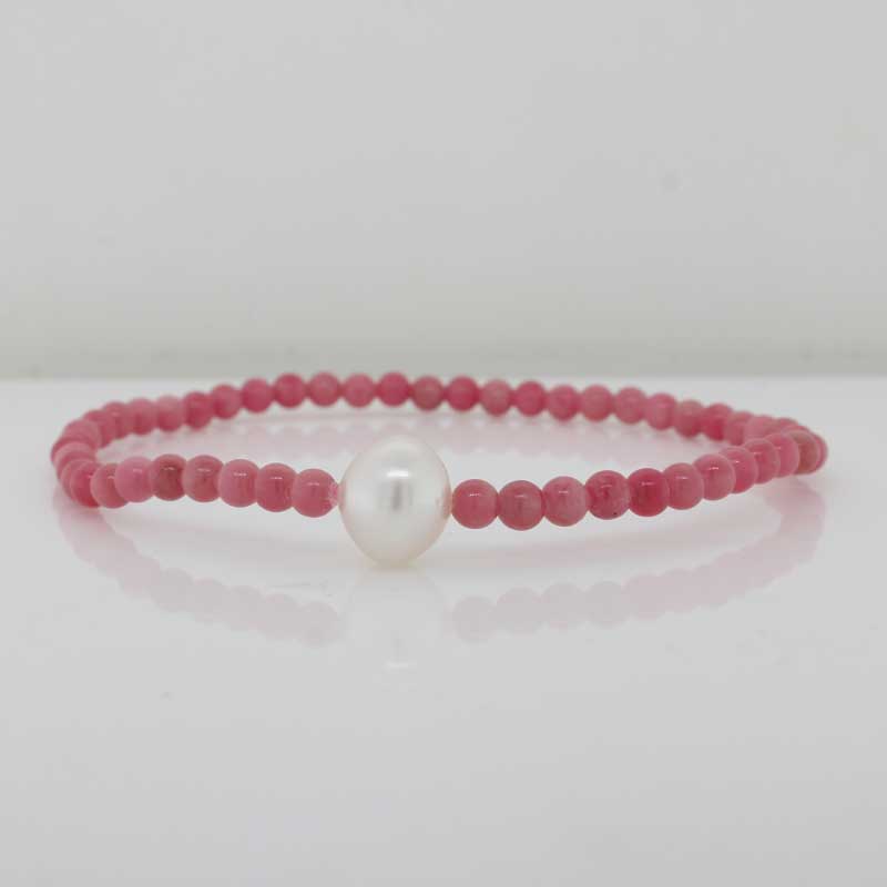 Rhodonite and Pearl Elastic Bracelet - 18cm 