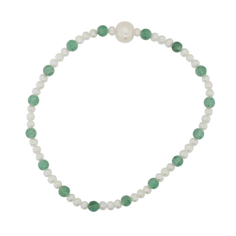 Pearl and Green Aventurine Elastic Bracelet - 17.30cm 