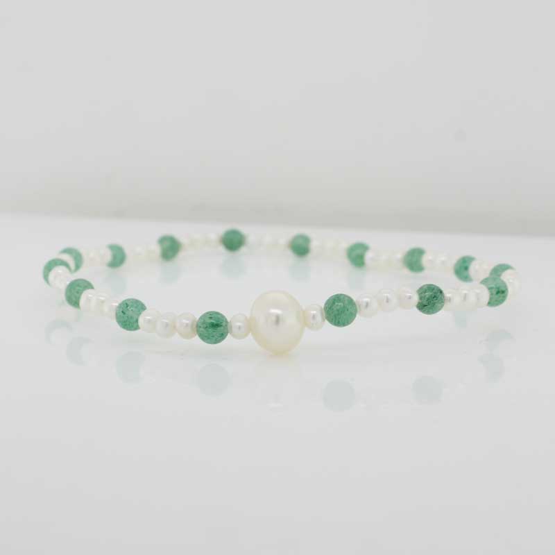 Pearl and Green Aventurine Elastic Bracelet - 17.30cm 