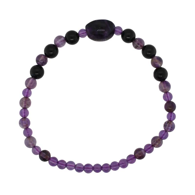 Amethyst and Black Onyx Elastic Bracelet - 19cm