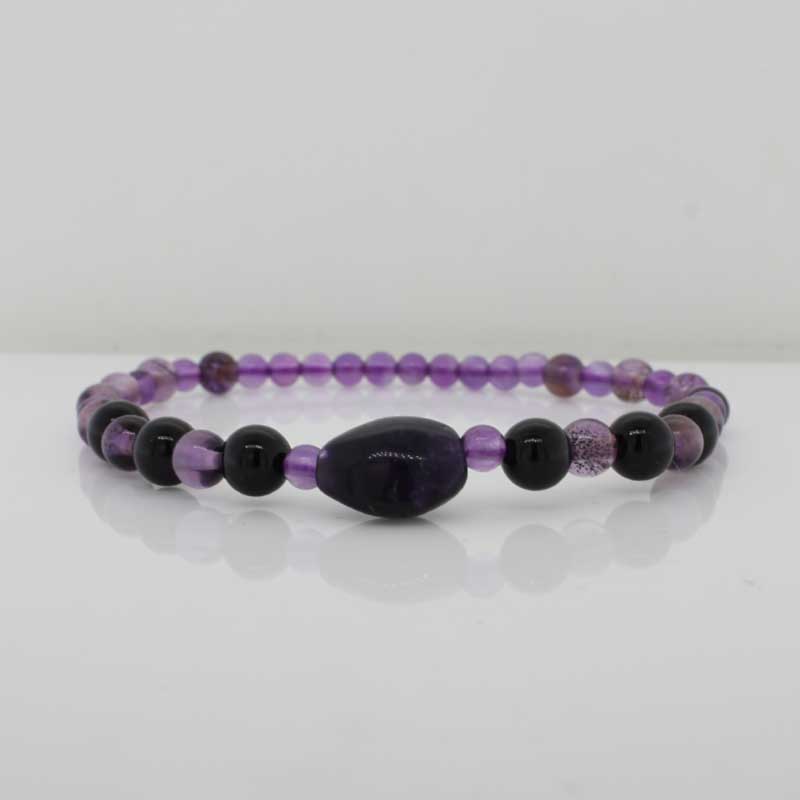 Amethyst and Black Onyx Elastic Bracelet - 19cm