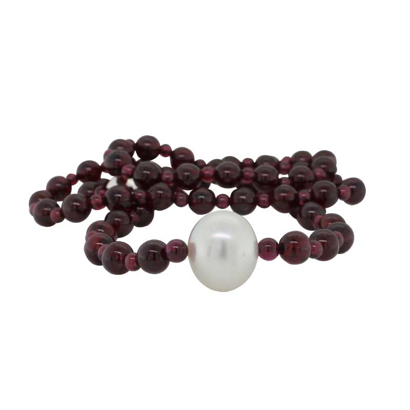 Garnet and Pearl 47cm Necklet with Sterling Silver Magnetic Clasp