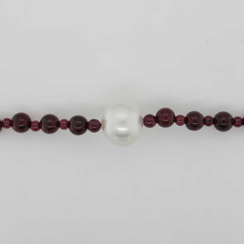 Garnet and Pearl 47cm Necklet with Sterling Silver Magnetic Clasp