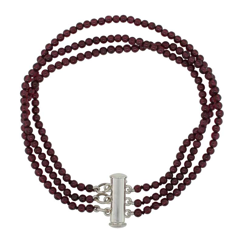 Garnet Bracelet with 3 rows of 68 Beads on a Metal 3 Layer Spacer Clasp