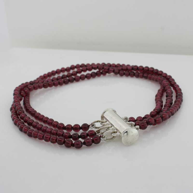 Garnet Bracelet with 3 rows of 68 Beads on a Metal 3 Layer Spacer Clasp