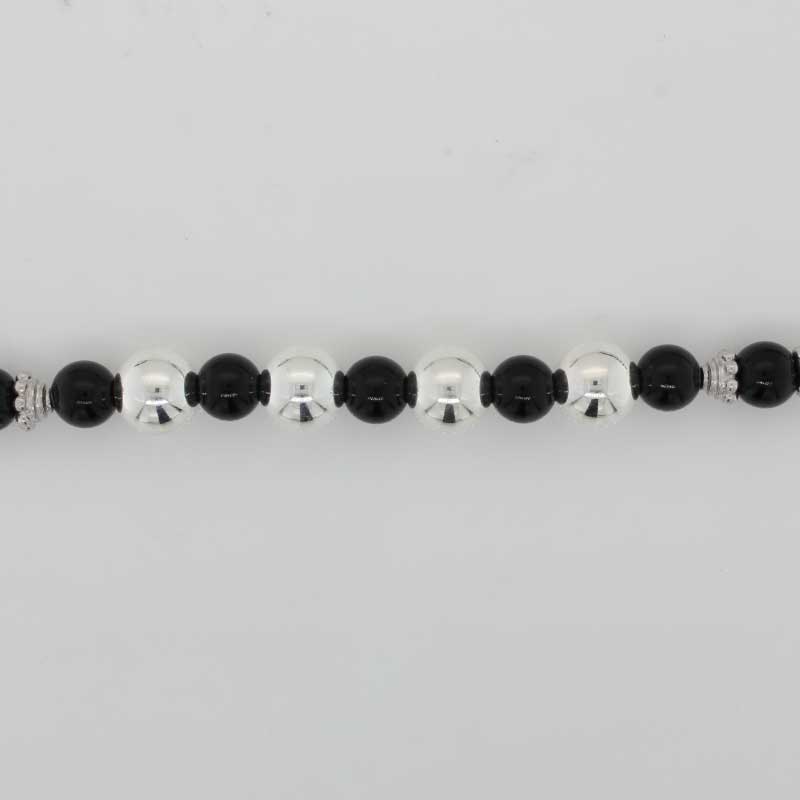 Black Onyx and Sterling Silver Beaded Necklet with Sterling Silver Magnetic Clasp