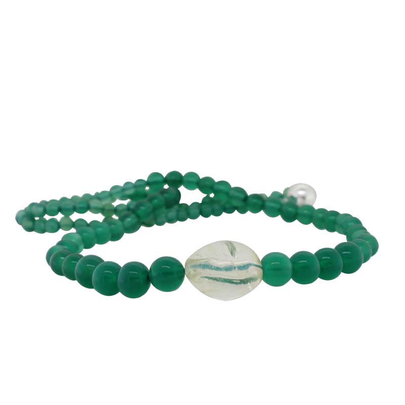 Dyed Green Onyx Beaded Necklet with Baroque Citrine Bead in Centre 48cm