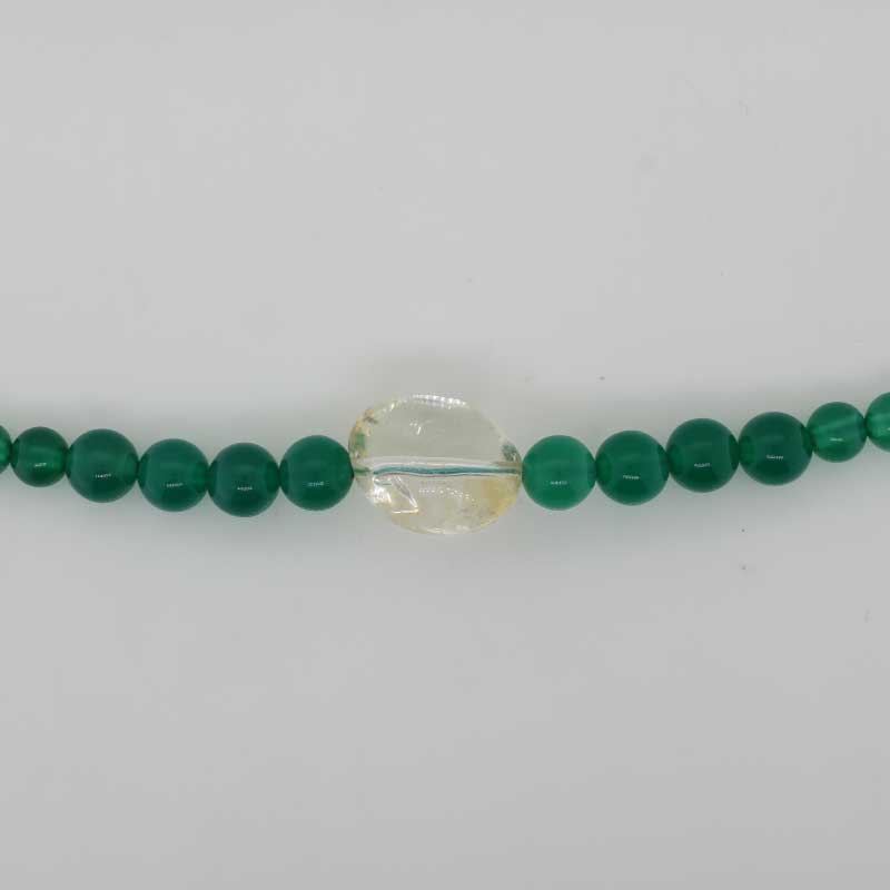 Dyed Green Onyx Beaded Necklet with Baroque Citrine Bead in Centre 48cm