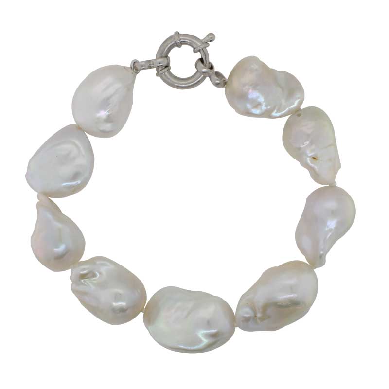 Baroque Freshwater Pearl Bracelet with Sterling Silver Bolt Ring Claspa