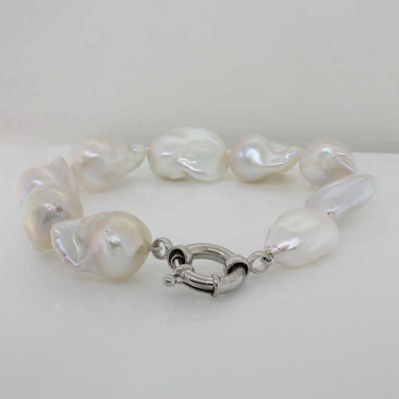 Baroque Freshwater Pearl Bracelet with Sterling Silver Bolt Ring Claspa