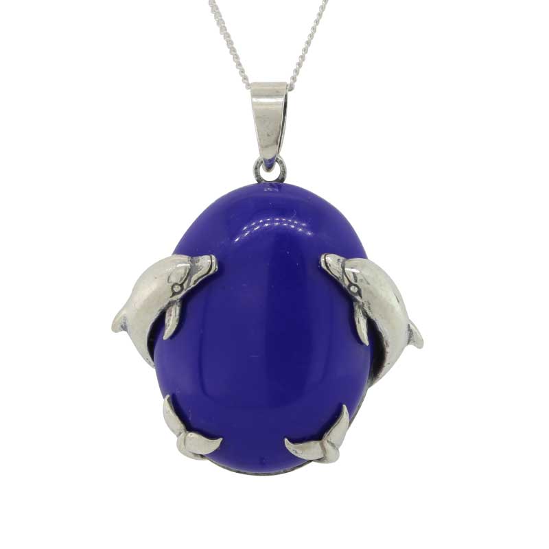 Sterling Silver Blue Resin Dolphin Pendant