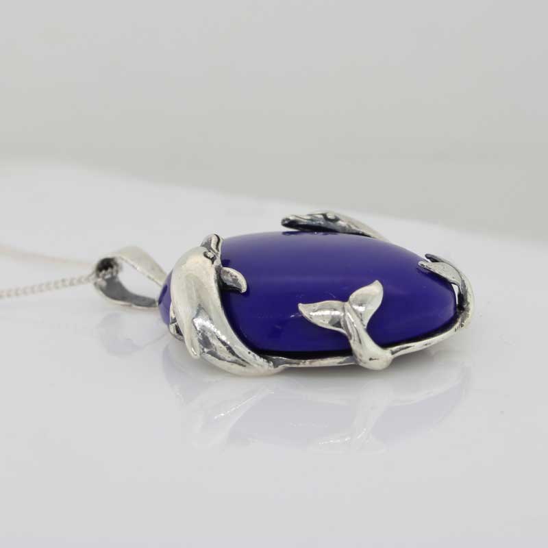 Sterling Silver Blue Resin Dolphin Pendant