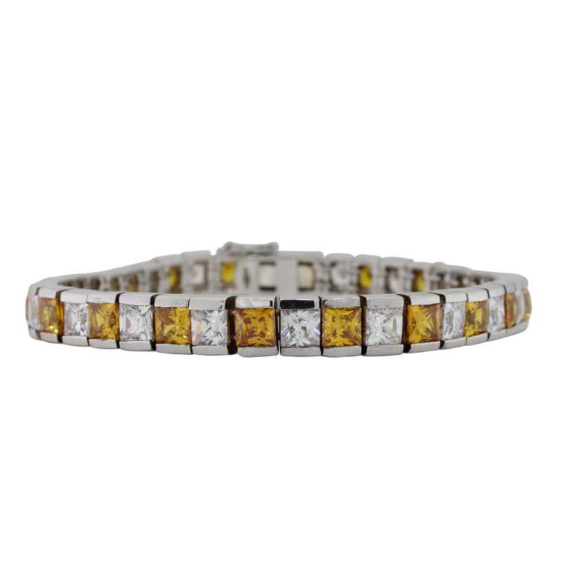 Sterling Silver Yellow and Clear Cubic Zirconia Tennis Bracelet - 19cm - Double Figure 8 Clasp