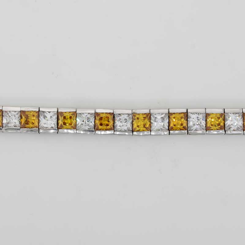 Sterling Silver Yellow and Clear Cubic Zirconia Tennis Bracelet - 19cm - Double Figure 8 Clasp