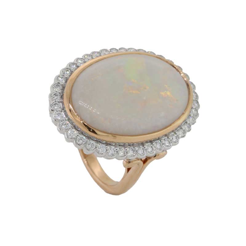 18ct White and Rose Gold White Opal and Diamond Ring