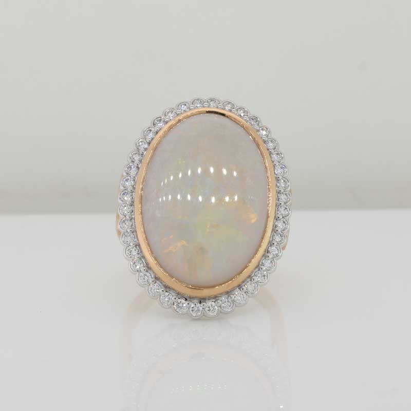 18ct White and Rose Gold White Opal and Diamond Ring