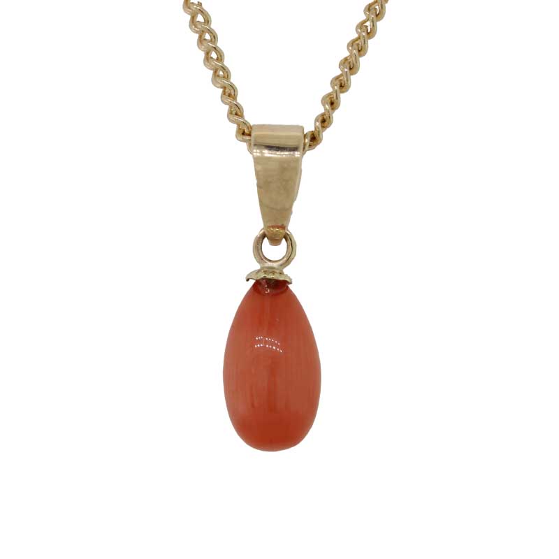 9 Carat Yellow Gold 10.8mm x 5.9mm Coral Drop Pendant