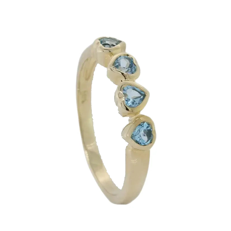 9 Carat Yellow Gold Four x 3mm Blue Topaz Heart Ring Size N