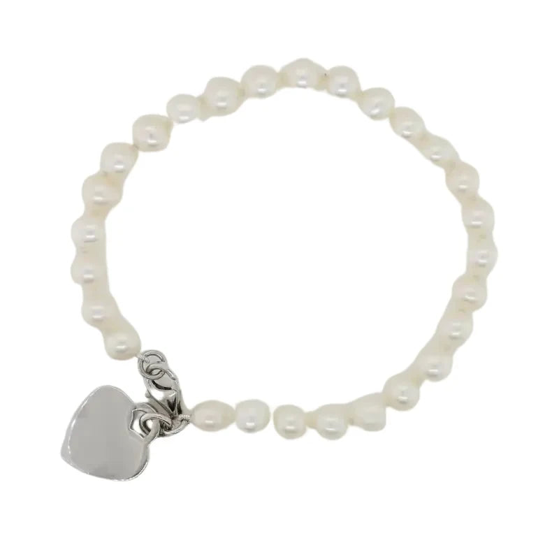 Freshwater 5.50mm Pearl 16cm Bracelet with a Silver Heart