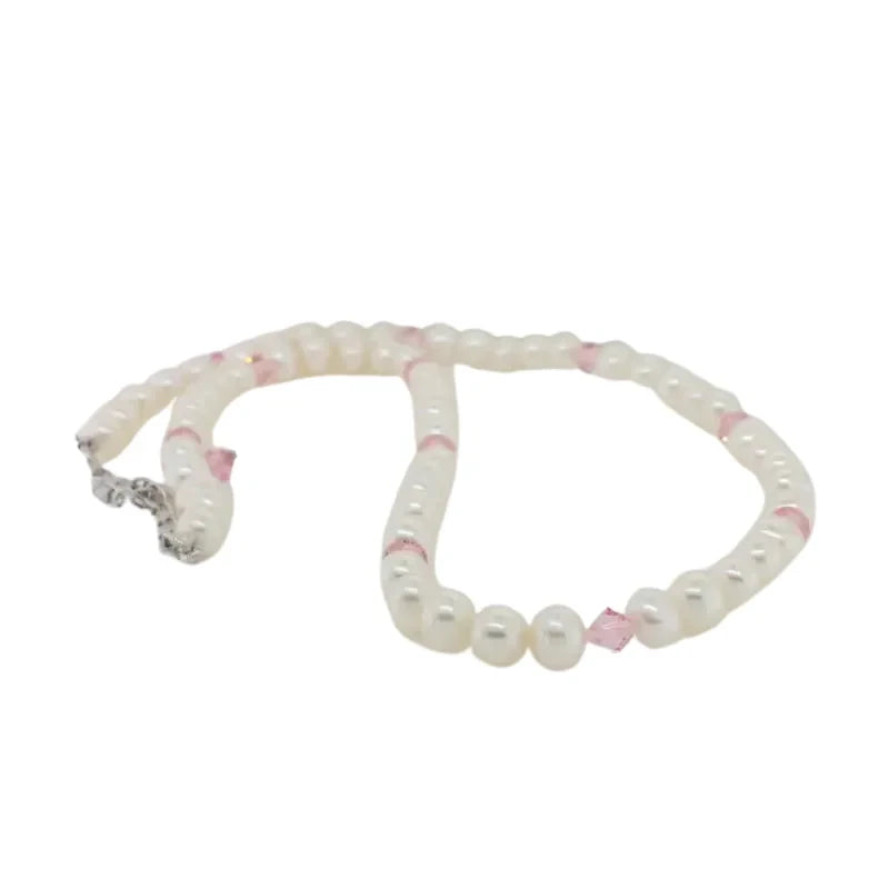 Freshwater 5.5mm Pearl 36cm Necklet with Pink Crystal
