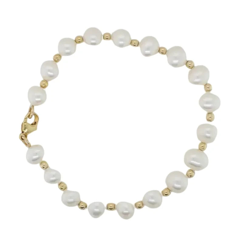 Freshwater 8.00mm Pearl 19cm Bracelet with alternate Rolled