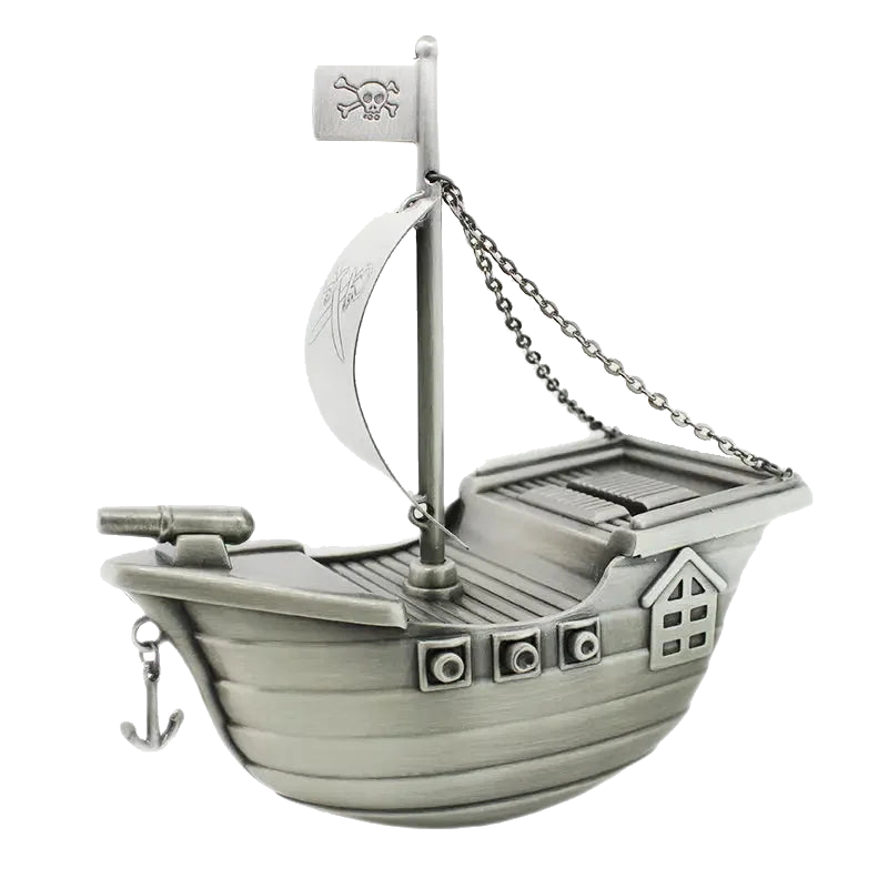 Jolly Roger Pirate Ship Money Box Pewter Finish SEASPRAY