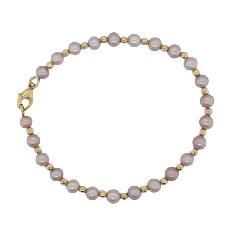 Pink Freshwater Pearl 5.00mm to 5.5mm Bracelet - 14ct