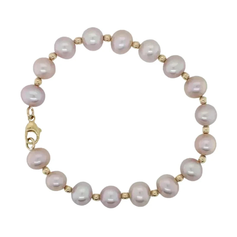Pink Freshwater Pearl 8.00mm to 8.50mm 19cm Bracelet - 14ct