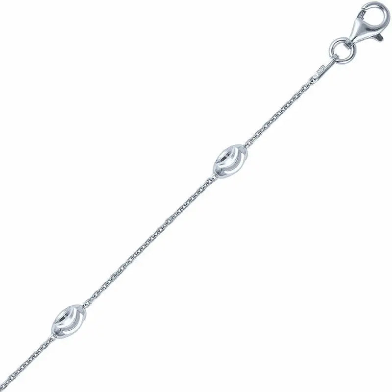 0.9+4mm Italian Rhodium Plated Sterling Silver Bead Chain