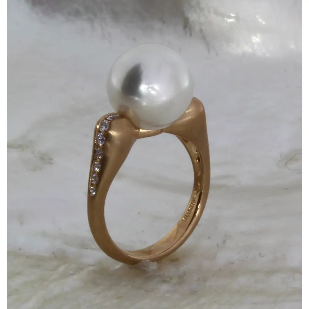 18 Carat Rose Gold Autore 11mm South Sea Pearl & Pink Diamond Dress Ring