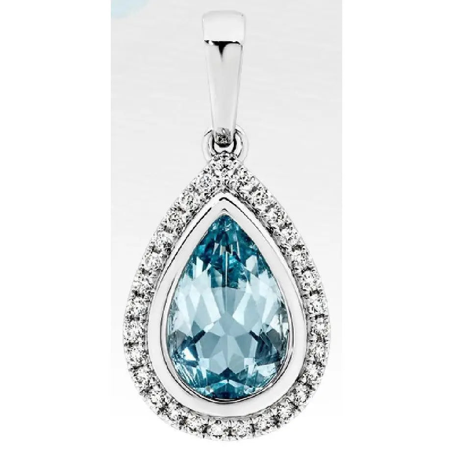 18 Carat White Gold and Aquamarine 1.09ct & Diamond 0.10ct Halo Pendant