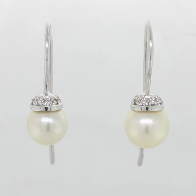 18 Carat White Gold Diamond & Broken Bay Pearl Classic AAA Grade Earrings