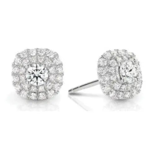 18 Carat White Gold Double Halo Diamond Stud Earrings